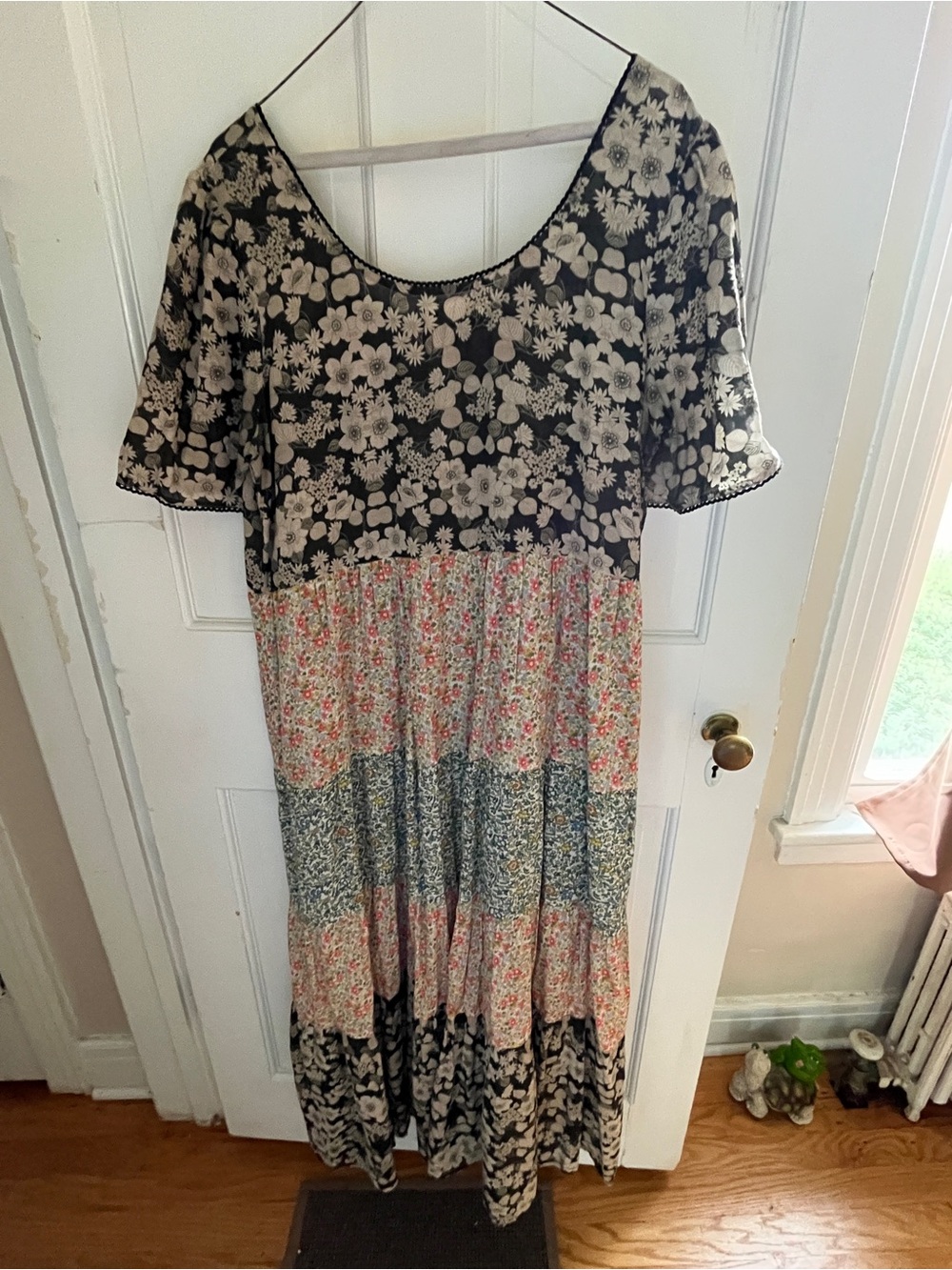 NATURAL LIFE Black and Cream Floral Patchwork Maxi Dress with Pink Accents - Picture 4 of 4